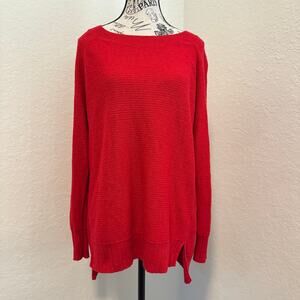 Old Navy Size Large Red Crew Neck Tunic Sweater Textured Rib Side Slits Shaker